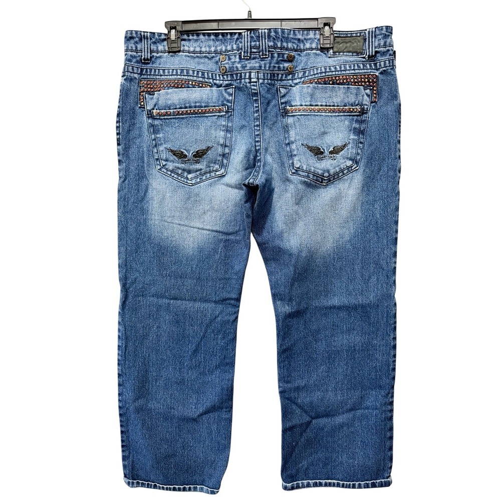 ROBIN'S JEANS R POCKET  42 (44W×31L) STRAIGHT RHINESTONE BLING Y2K Blue Denim